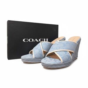 Coach Sloan Signature Espadrille Wedge Sandals Chambray Blue Size 11B